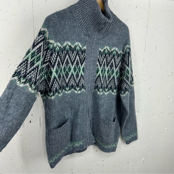 Vintage Clipper Mist Men’s Size XL Blue & Green Knit Zip Up Cardigan Sweater - Picture 4 of 11